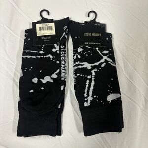 Steve Madden Black White Paint Splatter Pattern Crew Socks Size 6-12.5-Set 2 NEW